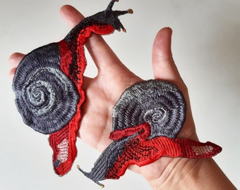 Moks483 parche de bordado de dos caracoles de fuego, caracol vampiro, parche grande de concha, parche de animales