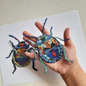 Moks624 Pair Hibiscus Harlequin Bug Patch, Sew on Patch