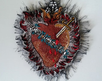 moks180(p) embroidered patch milagro vintage design - Sacred Heart