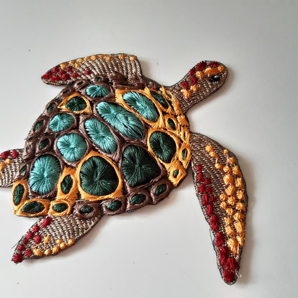 Moks421 Sea Turtle Orange tortoise embroidered patch big - water marine animal patch