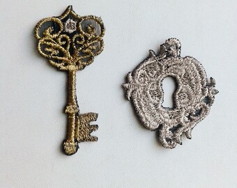 Moks47(p) Steampunk Ricamato Patch Chiave e Buco della Serratura, Stile Vintage, Vecchia Patch