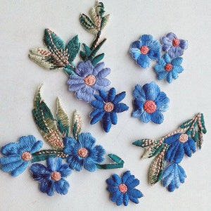 Moks34p 6 pieces set blue flowers Embroidery Patches image 3