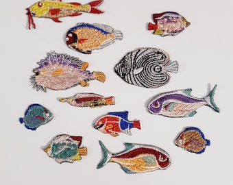 Moks551 Set 12 pcs Сolored Fish Embroidery Aquarium Small Patches