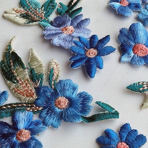 Moks34p 6 pieces set blue flowers Embroidery Patches image 4