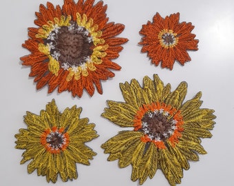 Moks435(p) Set of 4 Pieces Flowers Embroidered Patches - Yellow and Orange Gerbera Daisy