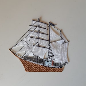 Moks489 Segelboot Bestickter Aufnäher, Nautischer Aufnäher, Reise, Freizeit, Ästhetischer Aufnäher, Sea Patch