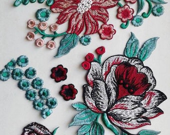 Moks42(p) Set Flowers Embroidery Patch, Fantasy Patch, Patch for Jacket