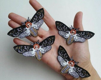 Moks130(p) set of 4 pieces deathhead moth patch, embroidered patch Insect