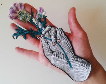 moks184(p) Hand With Thistle Embroidery Patch