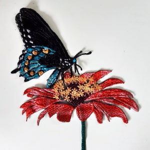 Moks319(p) set of butterfly patch and flower patch, nature embroidered patch