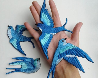 Moks131(p) embroidered patches blue bird swallow
