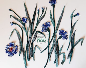 Moks349(p) Set Embroidered Patch Flowers, Cornflowers Patch