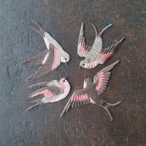 Moks401 set of 4 pcs bird patch, pink swallows aesthetic applique