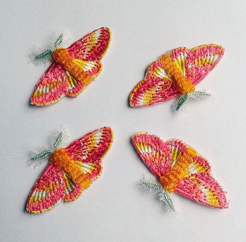 Moks147p Set 4 pieces rosy maple moth Embroidered Patches image 3