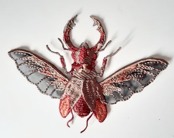 Moks415(p) stag beetle embroidered patch, nature patch