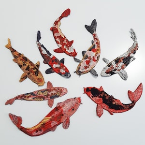 Moks155 Set 8 pcs Feng Shui Koi Fish Large Embroider Patch