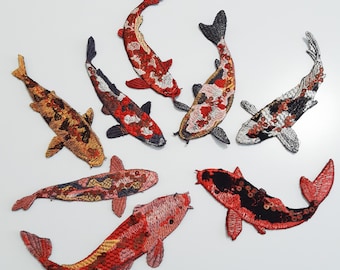 Moks155 Set 8 pcs Feng Shui Koi Fish Large Embroider Patch