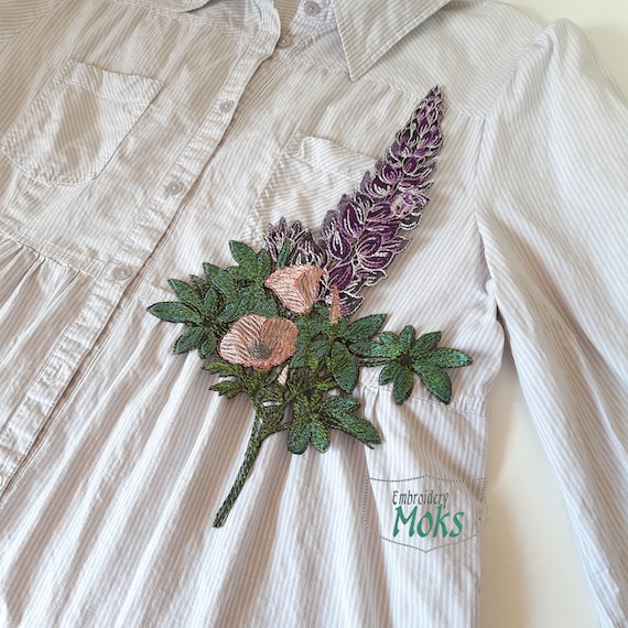 Moks356(p) Embroidered Patch Flower Lupine, Purple Green Plants - Etsy