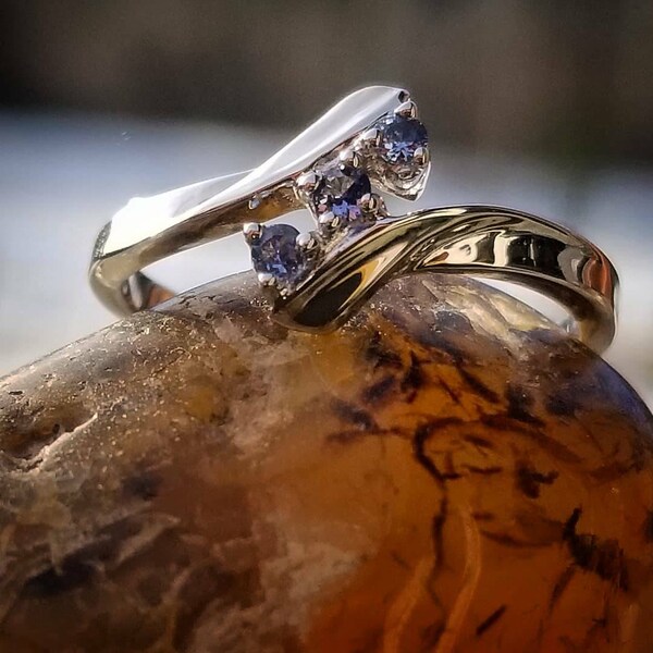 Triple Yogo ring.  Montana Yogo Sapphires in Sterling silver.   Sizes 6.5.