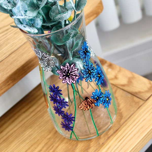 Floral Wildflower Hand Painted Glass Vase