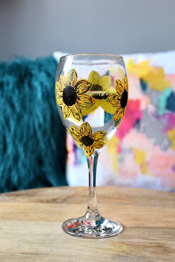 Sunflower Handpainted Wine Glass