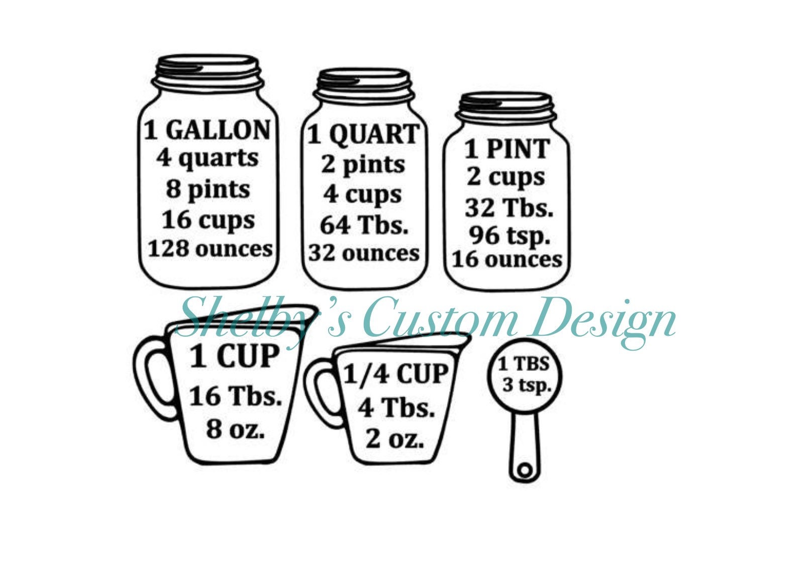 Measuring cup conversion svg mason jar svg design kitchen decor svg