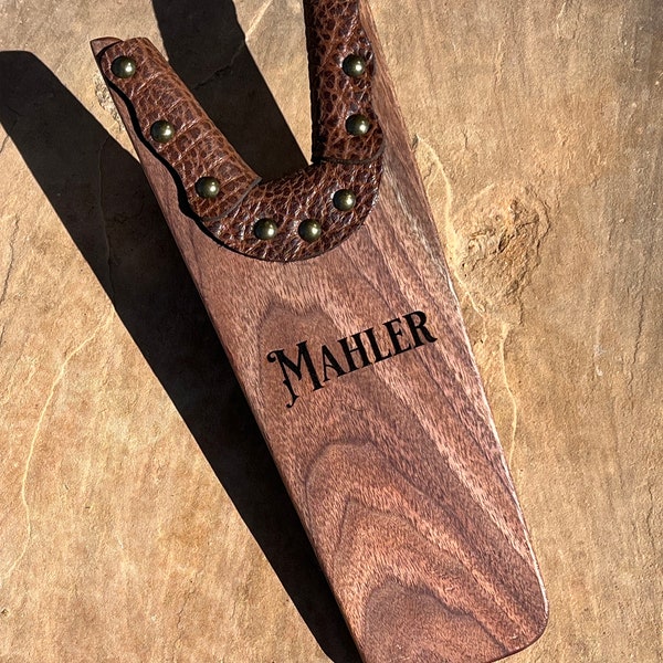 Boot Jack, Black Walnut with Water Buffalo Leather - Made in Texas, America (Free Shipping)