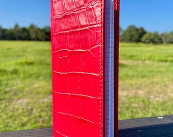 Handmade Embossed Red Leather Tally Book with Notepad
