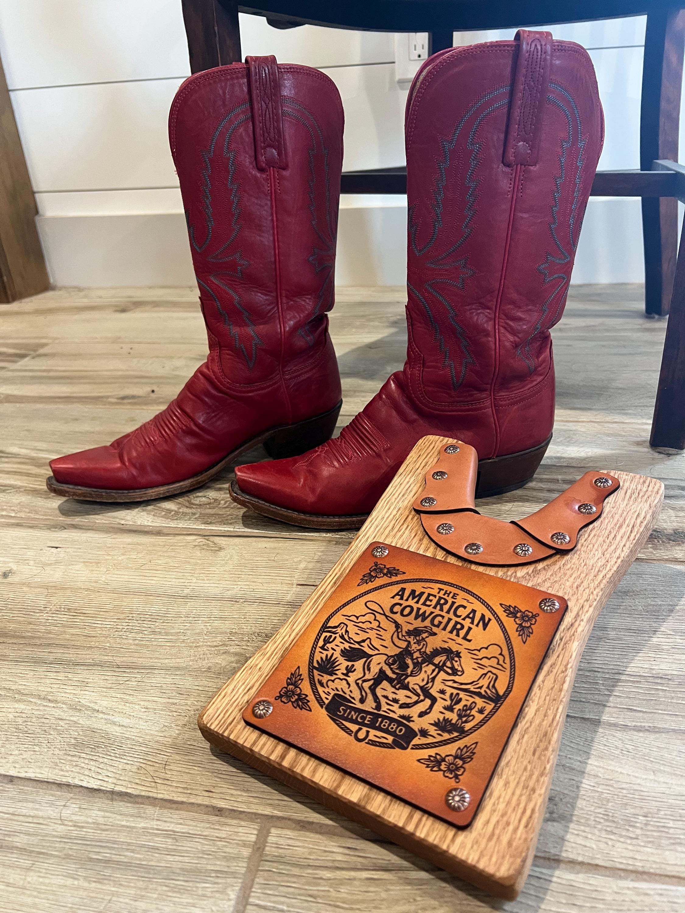 Handcrafted Wood Boot Jack: Texas Ranch Style with Leather Accent