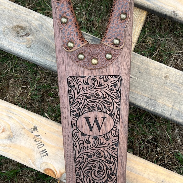 Black Walnut Boot Jack with Water Buffalo Leather: Handmade in Texas