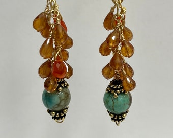 Turquoise, Carnelian, & Citrine Earrings