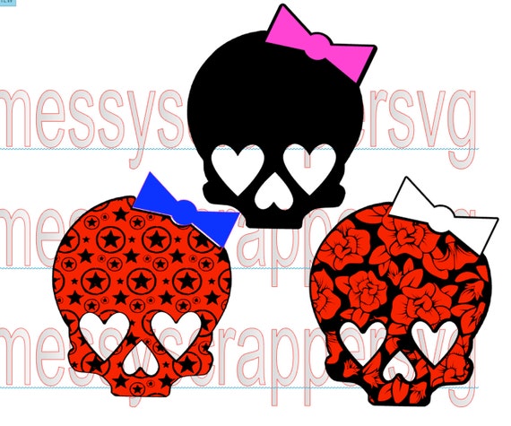 Download Girly Skulls with hearts flowers and stars.svg cut | Etsy