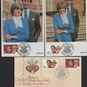 1981 Australien ROYAL MARRIAGE Prince Charles and Lady Diana Set of 2 Maxi Karten und FDC - Philatelistisches Sammlerstück