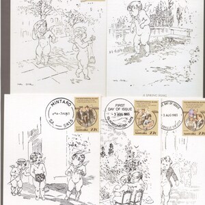Australiana SENTIMENTAL BLOKE door C.J Dennis Drawn 1983 set van 5 postzegels filatelistische maxikaarten - moeilijker te vinden set van 5 maxikaarten