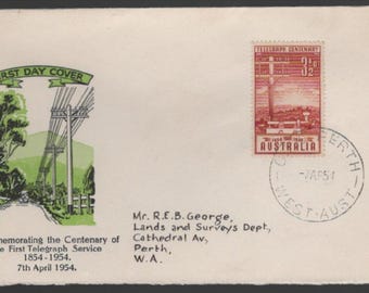 Pierwsza moneta TELEGRAH z okazji stulecia służby w Australii w 1954 roku, używana, otwierana wzdłuż dna, FDC – kolekcjonerska filatelistyka
