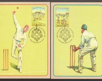 CRICKET Australia Sport Sheffield Cricket Batsman and Bowler 1992 Set of 2 Philatelic Stamp Maxi Cards