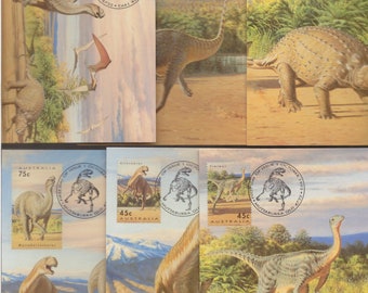 Extinct DINOSAUR Era Dinosaurs Australia Stamp Maxi Card Set of 6 Philatelic Stamps - Gift for Kids Project, Collecting, Framing Gift Dad