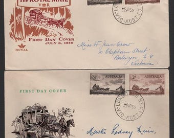 Royal Mail Cobb and Co Horse and Carriage Vintage 1955 ROYAL and WCS FDC First Day Cover Philatelic Ephemera