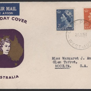 Queen Elizabeth QE11  Australia Vintage 1954 GUTHRIE Cachet Unsealed Flap FDC First Day Cover - Vintage Philatelic Ephemera Stamp Cachet
