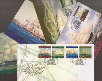 SAILING SHIPS of Australia Romance of Sail Set of 4 Stamp 1999 Maxi Cards and FDC - Gift for Dad or Framing or Maritime Lovers-