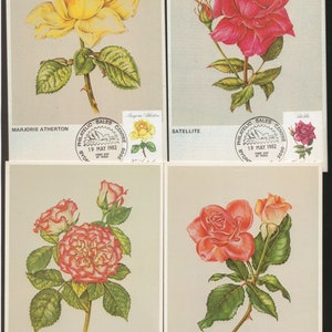 Beautiful Vintage ROSES Australia 1982 Set of 4 Maxi Cards with Back Descriptions - Philatelic Item for Framing, DIY Scrapbooking Collecting