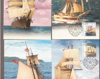 SAILING SHIPS of Australia Set of 4 Stamp 1999 Maxi Cards - Gift for Dad or Framing - Polly Woodside, Enterprise, Alma Doepel, ++