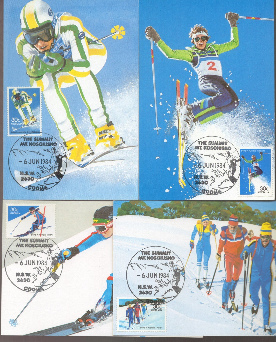Snow SKIING in Australia Set of 4 Stamps Philatelic 1984 Maxi Etsy