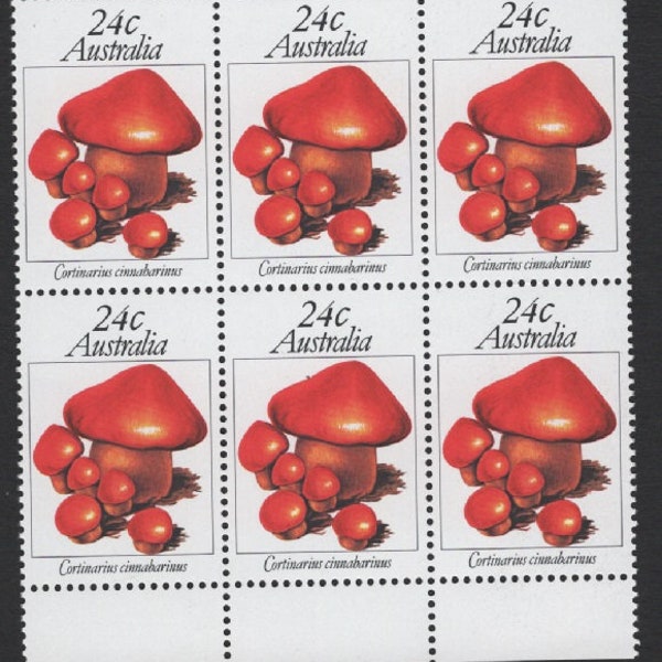 FUNGHI Block of 6 MUSHROOM MUH Australian Stamps - Great for Craft Work or Collecting