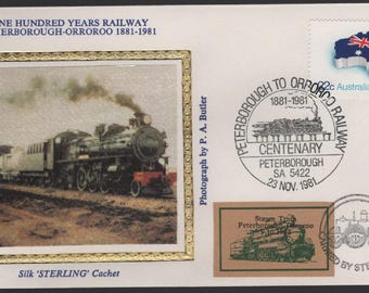 Peterborough - Orroroo Sto lat Kolei Specjalna Anuluj Kopciuszek Jedwabna Kopciuszek 1981 Pociąg - Pomysł na prezent filatelistyczny