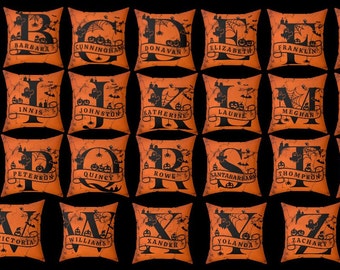 Halloween Personalized Monogram Throw Pillow, Spun Polyester Square Pillow, Halloween Decor, Name Pillow Halloween Gift, Customizable Gift
