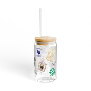 Camp-Half Blood Glass Can Sipper, Percy Jackson inspired sipper with bamboo lid/straw, PJO fan gift, Camp Half Blood Gift image 6