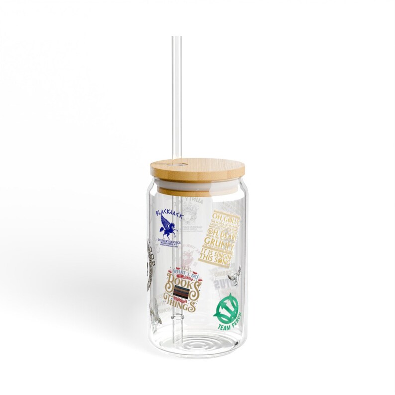 Camp-Half Blood Glass Can Sipper, Percy Jackson inspired sipper with bamboo lid/straw, PJO fan gift, Camp Half Blood Gift image 6