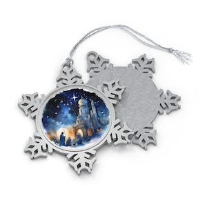 Nativity scenes, Pewter Snowflake Ornament, Nativity scene gift, Christmas ornament gift, Nativity themed ornament, The 3 Wisemen, Bethlehem