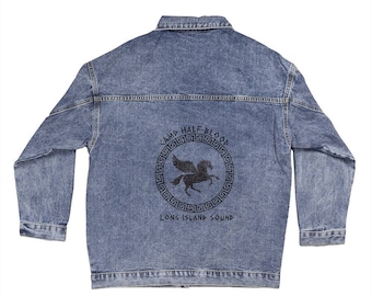 Camp Half Blood Oversized Women's DTG Denim Jacket, Percy Jackson Merch Gift for Mom, Camp Half-Blood Gift,  PJO Denim Jacket Gift